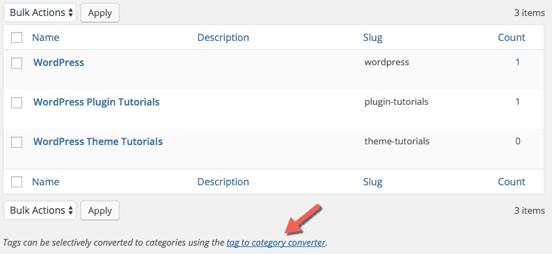 Categories to Tags Converter Link
