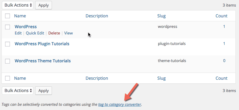 Convert Tags to Categories Link