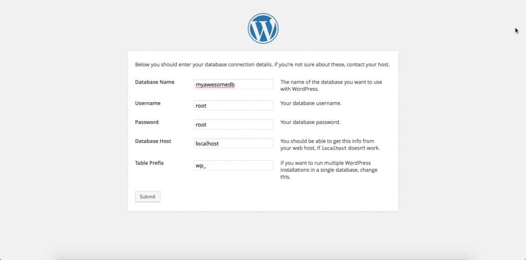 WordPress Installation Database Information