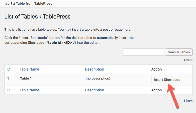 TablePress Insert Table