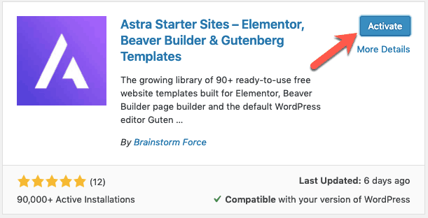 Activate Astra Starter Sites Plugin