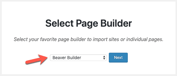 Astra Starter Sites Select Page Builder