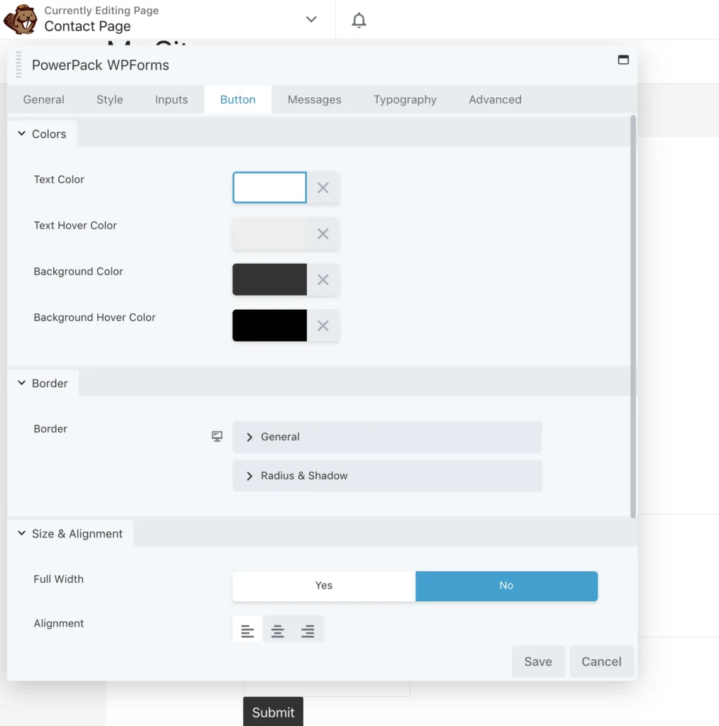Beaver Builder PowerPack WPForms Button Settings