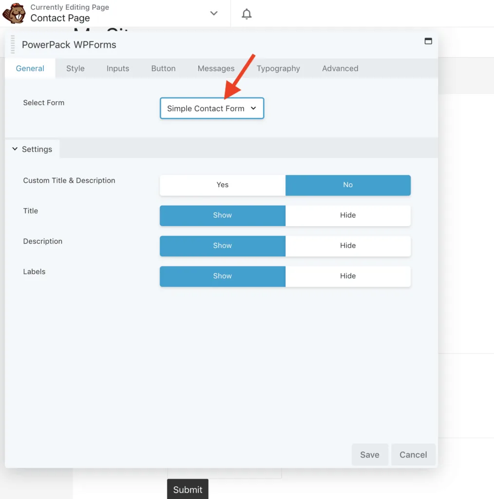 Beaver Builder PowerPack WPForms General Settings