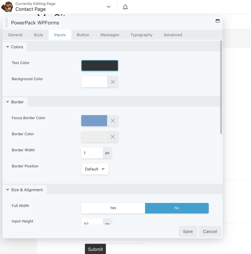 Beaver Builder PowerPack WPForms Inputs Settings