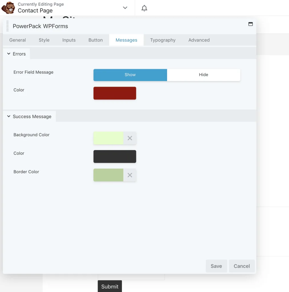 Beaver Builder PowerPack WPForms Messages Settings