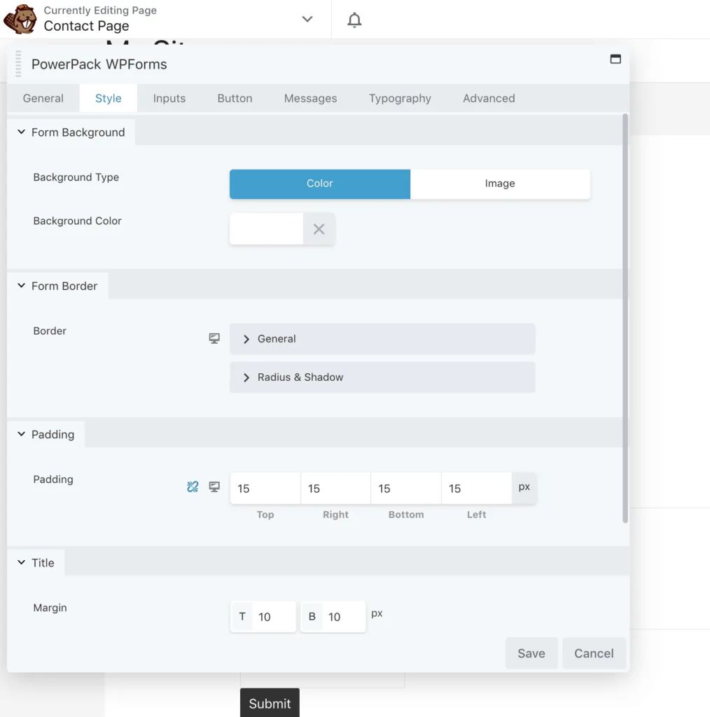 Beaver Builder PowerPack WPForms Style Settings