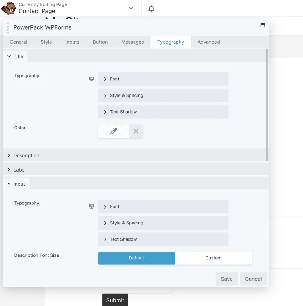 Beaver Builder PowerPack WPForms Typography Settings