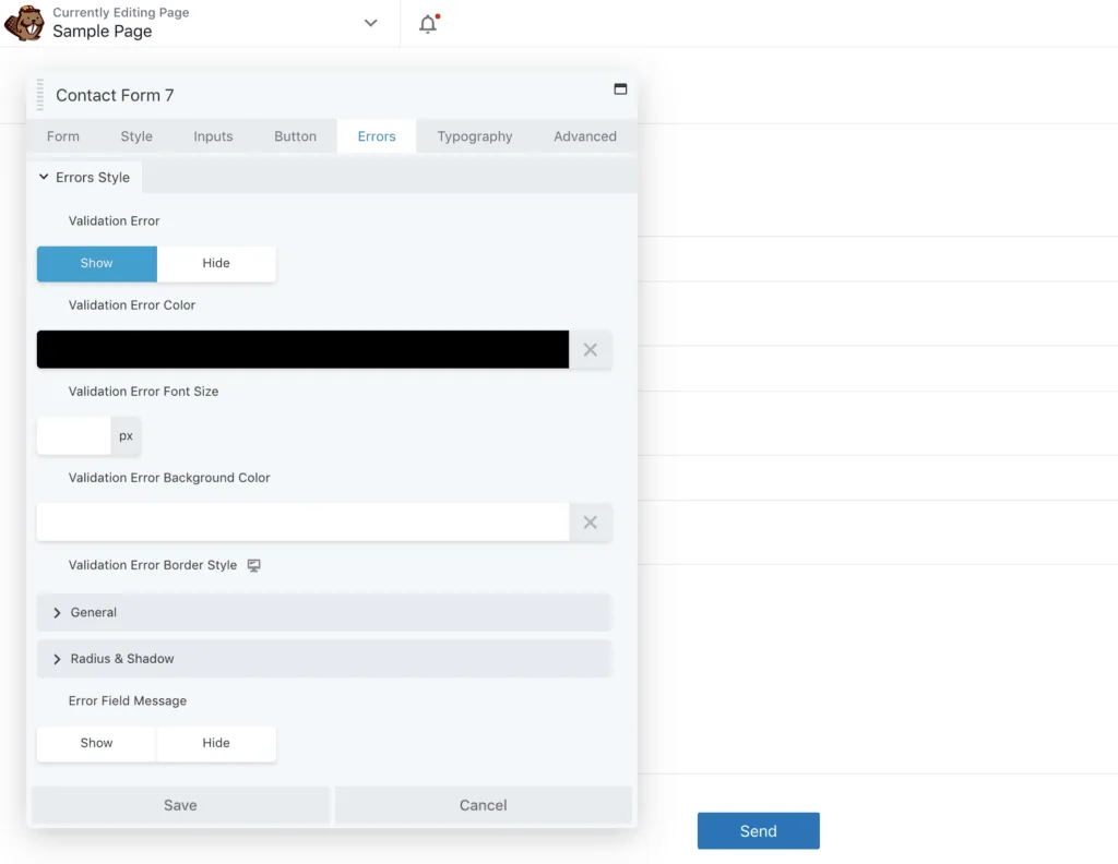 Contact Form 7 Module Errors Tab