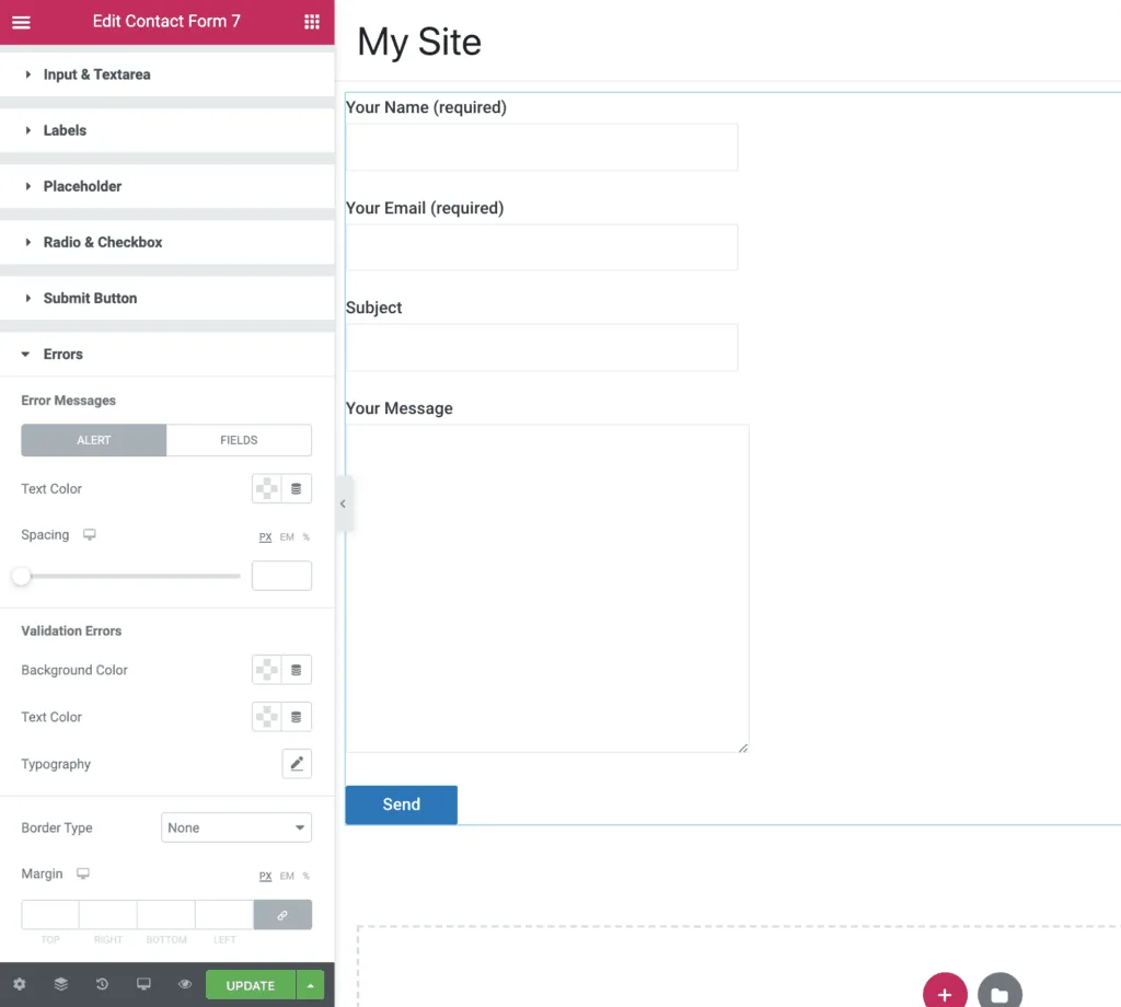 Contact Form 7 Widget Errors Settings