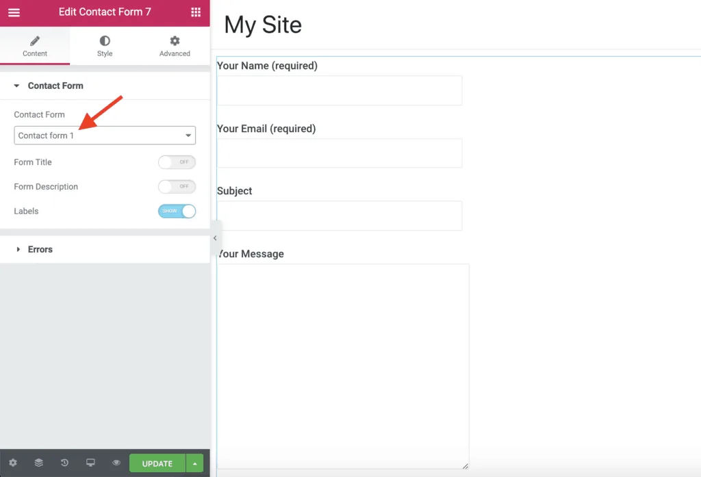 Contact Form 7 Widget Form Settings