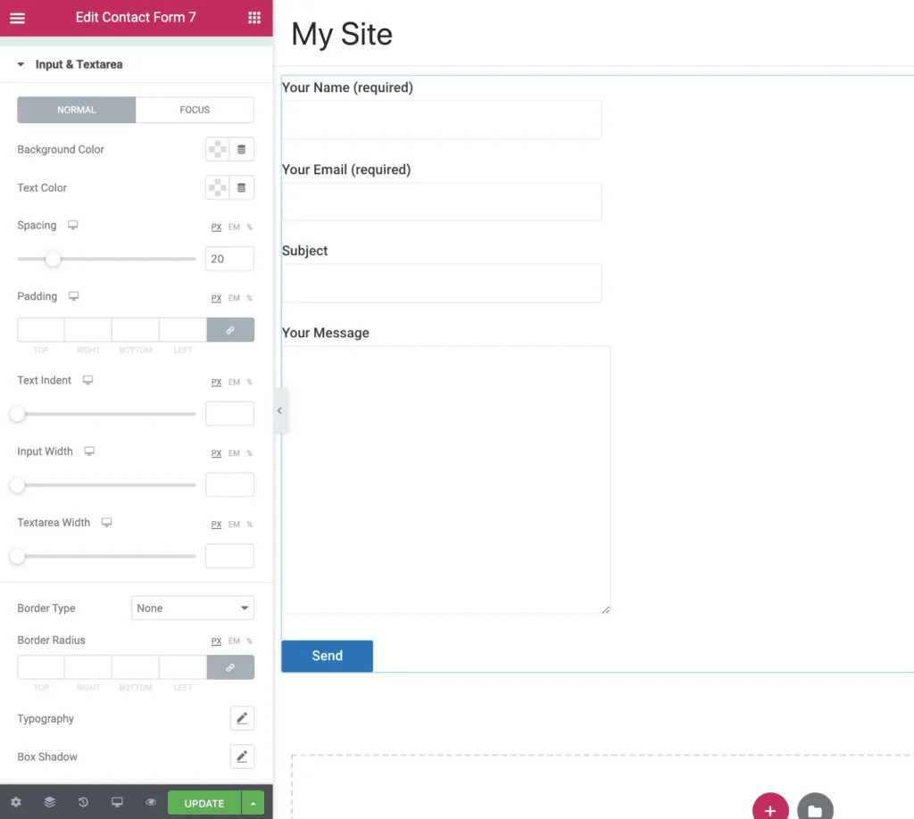 Contact Form 7 Widget Input Textarea Settings