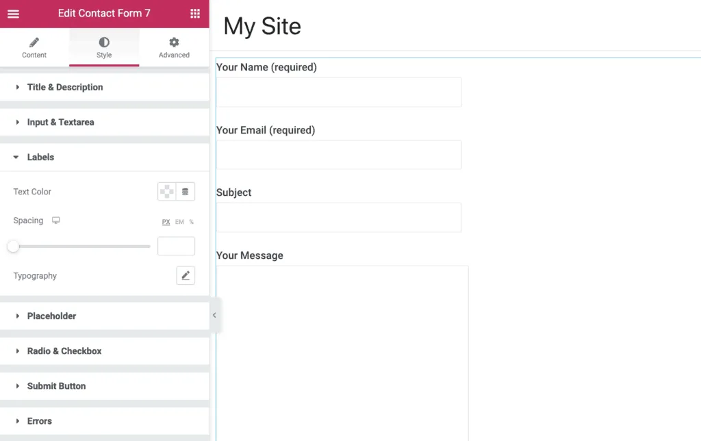 Contact Form 7 Widget Label Settings