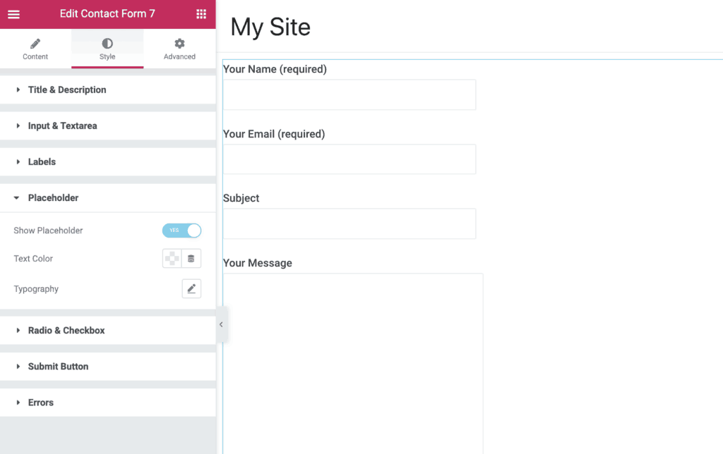 Contact Form 7 Widget Placeholder Settings