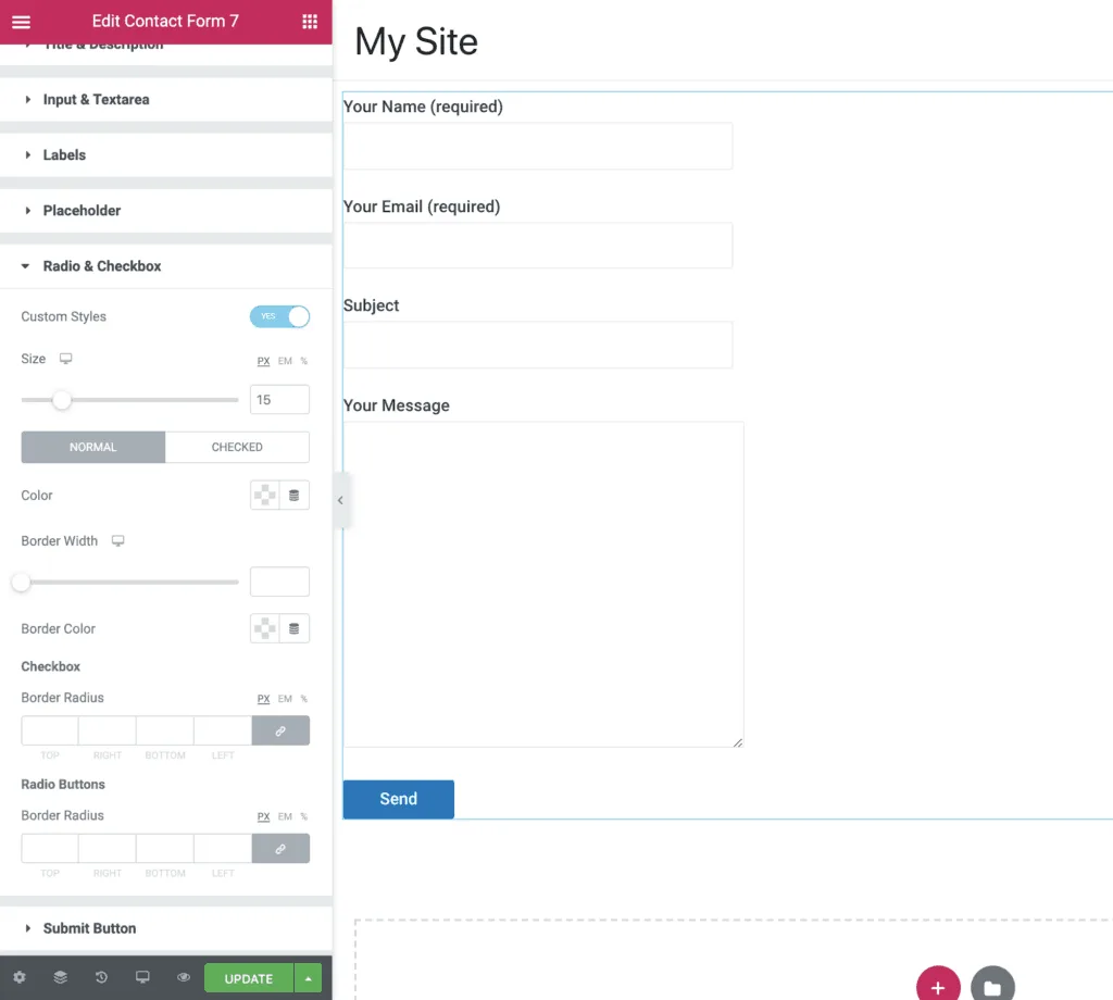 Contact Form 7 Widget Radio Checkbox Settings
