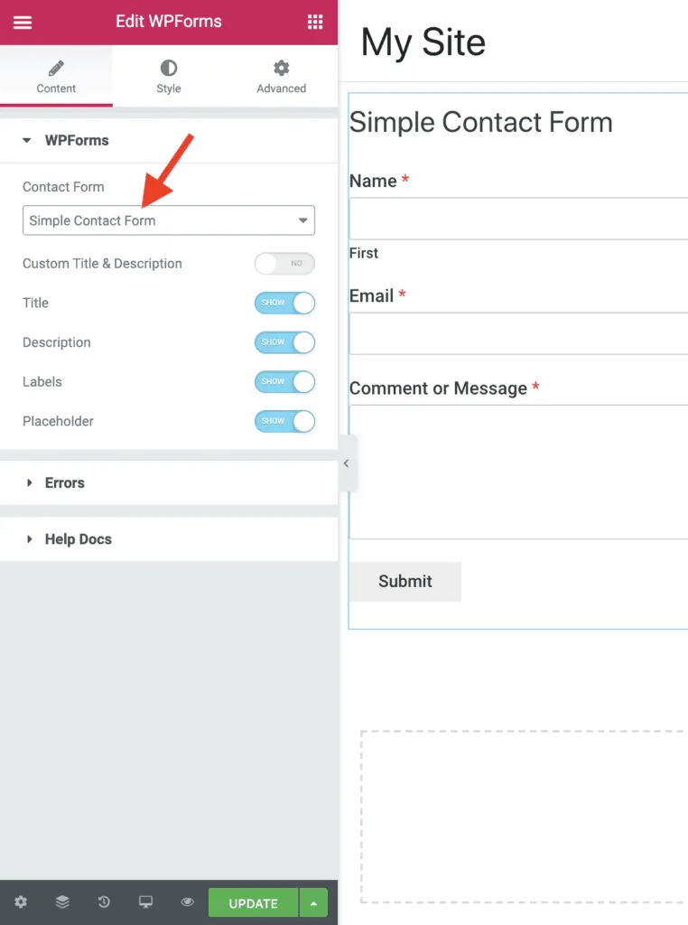 Elementor PowerPack WPForms Content Settings