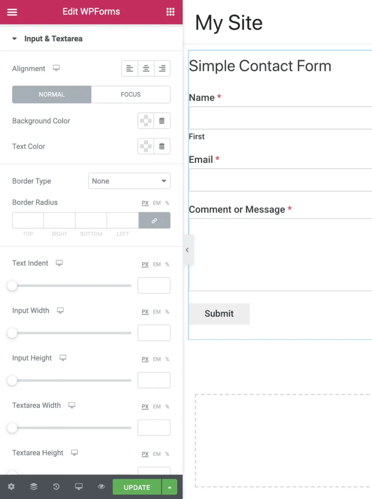 Elementor PowerPack WPForms Input Textarea Settings