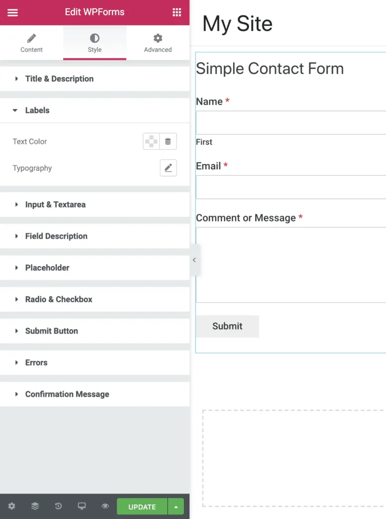 Elementor PowerPack WPForms Labels Settings