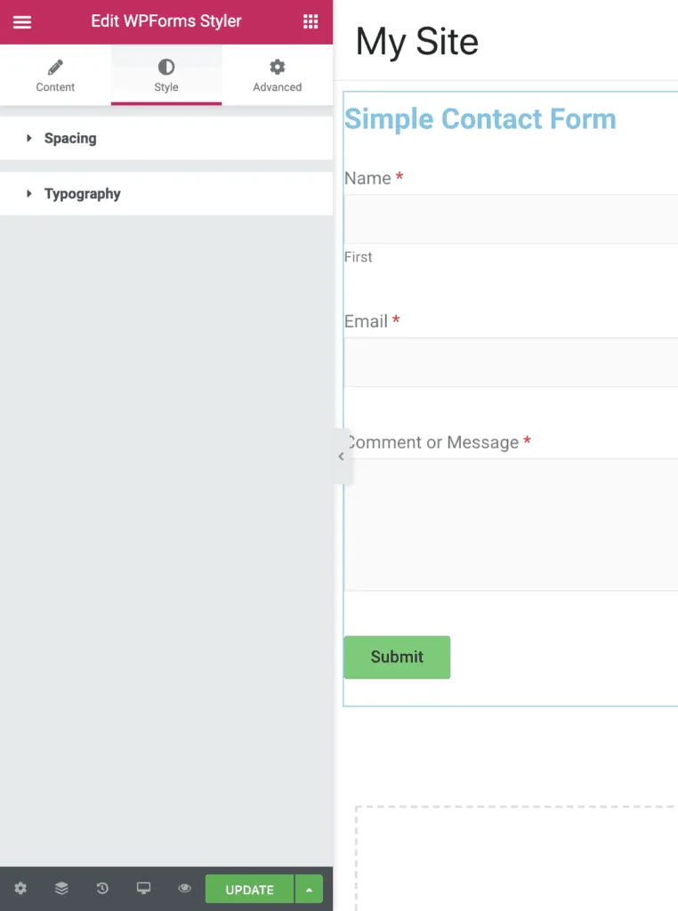 Elementor UAE WPForms Styler Style Settings