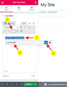 how to add phone link in elementor