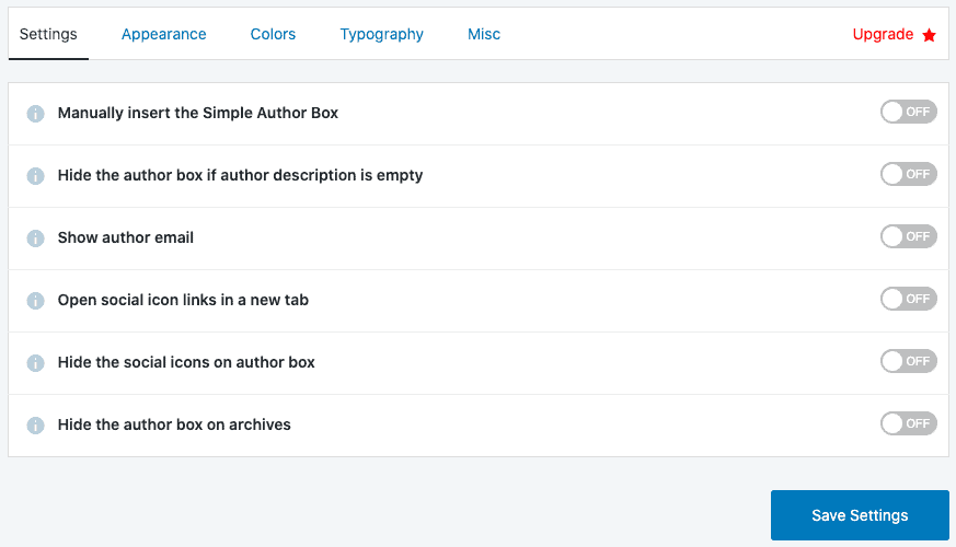 Simple Author Box plugin settings